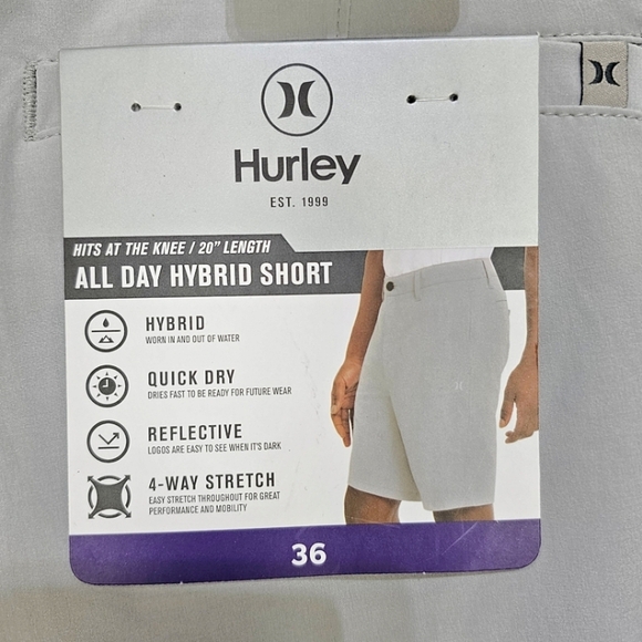 Hurley All Day Hybrid Shorts Gray Size 36 Quick Dry Reflective 4 Way Stretch NWT - Picture 7 of 9